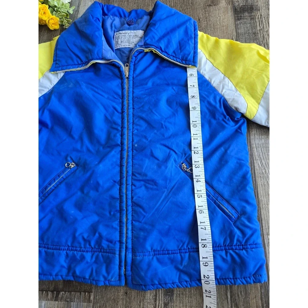 Vintage 70s‎ JCPenney Puffer Jacket Kids Size 10 Blue Yellow Colorblock Coat